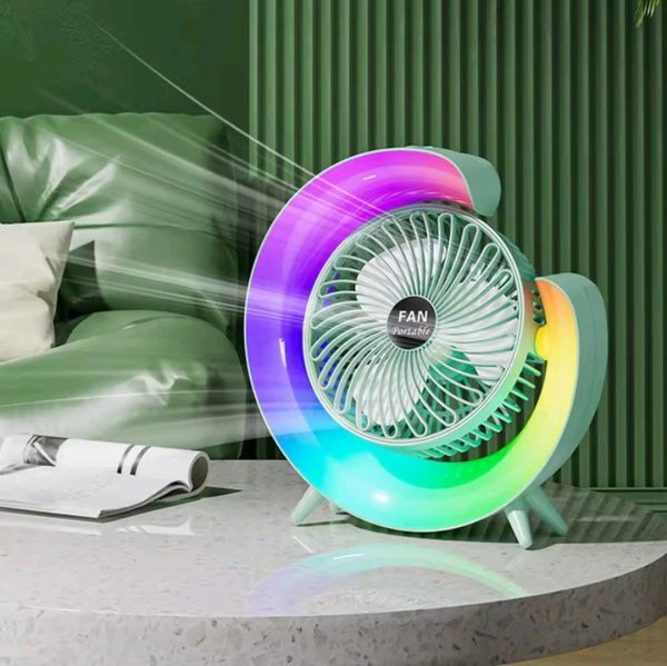 7 Colors Led Atmosphere Light Mini Electric Fan Portable Table